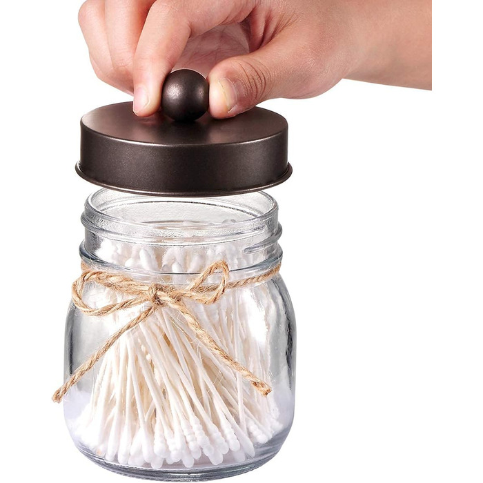 Mason Jar Bathroom Accessory Set, 4 Piece, Foaming Soap Dispenser & 2 Qtip Holders & Toothbrush Holder, Rustic Farmhouse Decor, Apothecary Glass, Countryside Countertop (Black) (Farmhouse, Bronze)