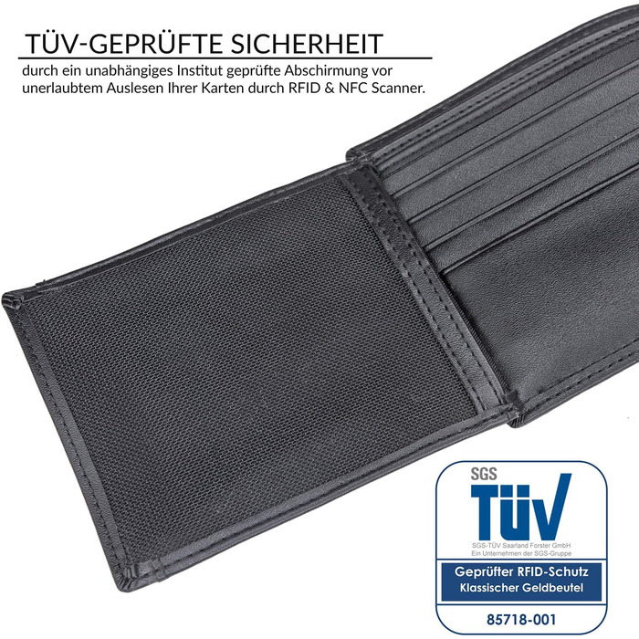 TRAVANDO Wallet for Men - Large, TÜV RFID Certified, Bi-Fold Wallet with 13 Card Slots, Coin Pocket, Oslo Wallet