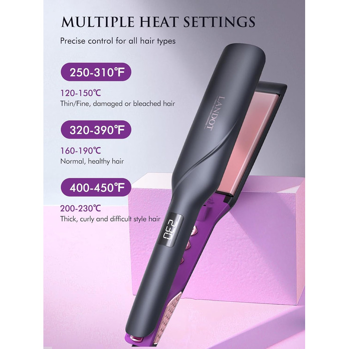 LANDOT Професійний випрямляч для волосся з керамічним покриттям 45 мм, 12 температурних режимів (120–230°C), рожеве золото, чорний