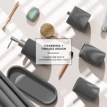 Набір для ванної кімнати Clara Clark – 5-ти елементний набір аксесуарів для ванної кімнати, салатовий колір (сірий), повний комплект + килимок для ванної