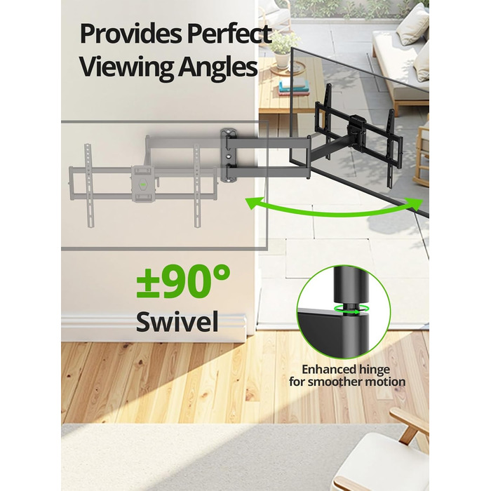 Кріплення для телевізора USX MOUNT на стіну з подовженою балкою, для LCD/LED/OLED телевізорів 37-80 дюймів, витягування 814 мм, регульоване нахилом та поворотне на 180°, VESA до 600x400 мм, вантажопідйомність до 45 кг, ідеально для кутового монтажу