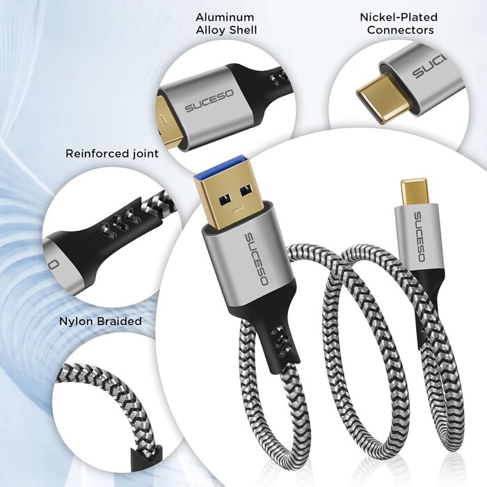 Кабель USB-C на USB 3.1 Gen2, 0.5м, швидка зарядка 3A/60W, 10Gbps, сумісний з iPhone 15, Galaxy S24, Redmi, Pixel 8, PS5 SSD