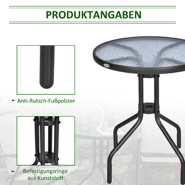 Круглий садовий стіл Outsunny Ø60xH70cm з металу та захисним склом, ідеально підходить для саду та балкону