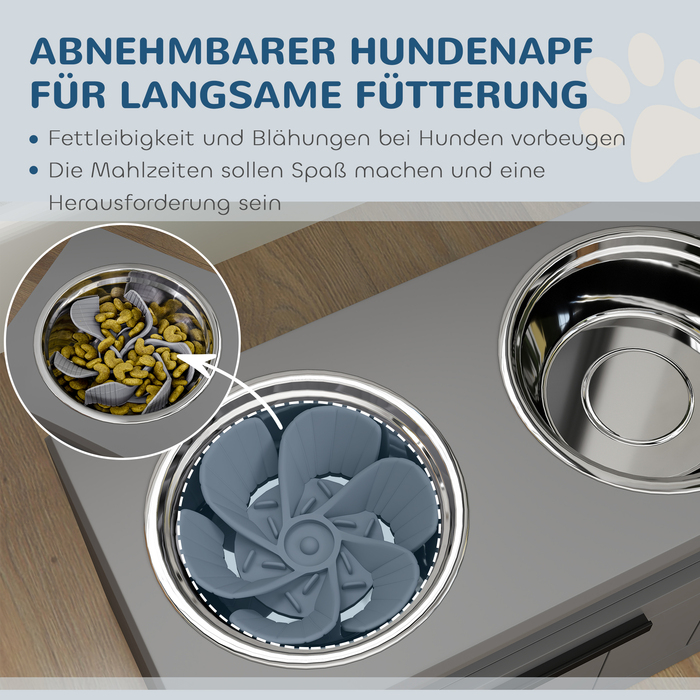 PawHut Large Dog Feeding Station with 2 Stainless Steel Bowls, Drawer, and Pet Food Dispenser - MDF, Steel, Gray