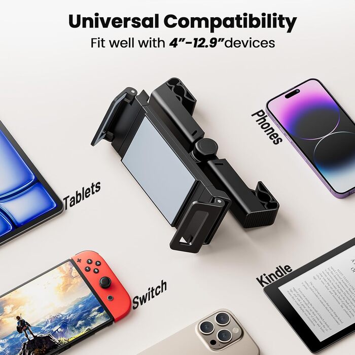 Утримувач для планшету NEUTYPECHIC в авто: 360° обертання, регульований, сумісний з iPad, iPhone, Samsung Galaxy Tab, Kindle Fire HD, Switch та іншими пристроями 4-12.9 дюймів