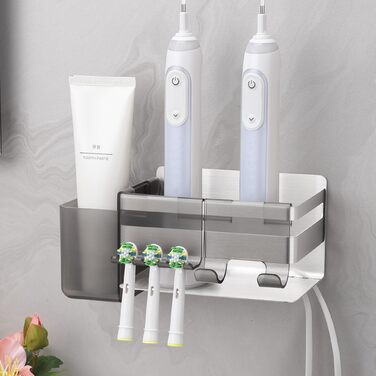 Тримач для електричної зубної щітки ALOCEO з 3 гачками, нержавіюча сталь, чорний | Без свердління, для ванної кімнати