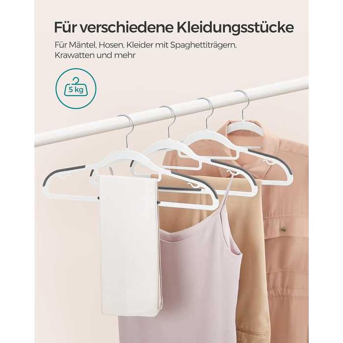 Набір вішалок SONGMICS 50 шт., пластик, антиковзаючі, економія місця, 42 см, поворотний гачок 360°, срібно-біло-темно-сірий