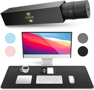 Підкладка для столу HAMZAM з PU шкіри, 90x40 см - преміум якість, з інтегрованим ковриком для миші, чорна