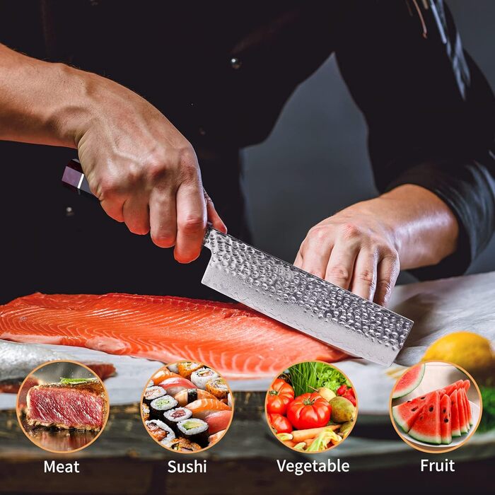 Кухонний ніж Nakiri FINDKING з дамаської сталі, 18 см, восьмигранна ручка з епоксидної смоли, з ABS-чохлом, професійний овочеріз Eternity