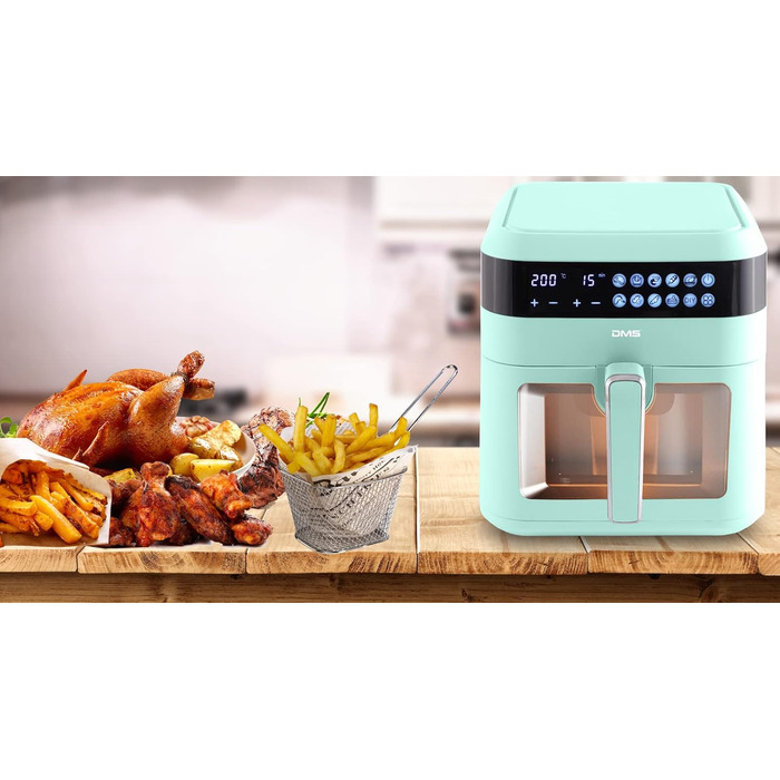 Фритюрниця Heißluftfritteuse DMS XXXL 7L Green з цифровим дисплеєм та 10 програмами | Фритюрниця, духовка, гриль | Без олії