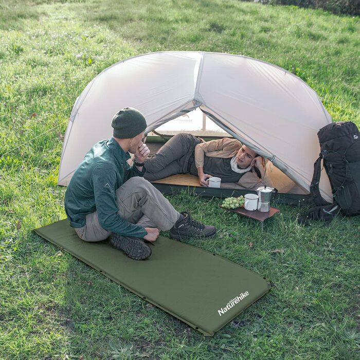 Надувний килимок для кемпінгу Naturehike - 6 см, сірий/темно-зелений, для подорожей та піших прогулянок