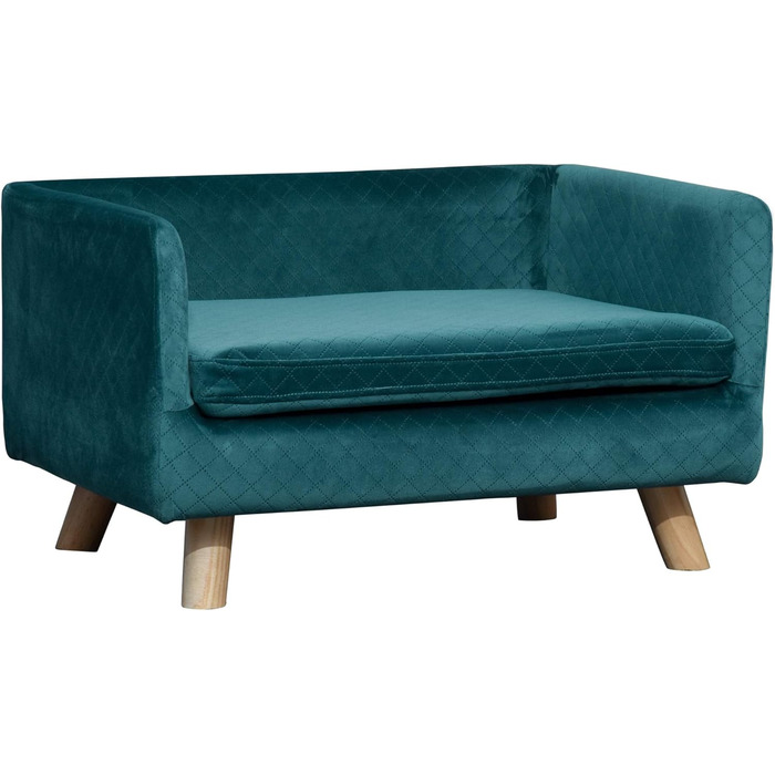 PawHut Софа для собак, скандинавський дизайн, м'яке подушка, дерев'яні ніжки, 64 x 45 x 36 см, велюр, блакитний колір