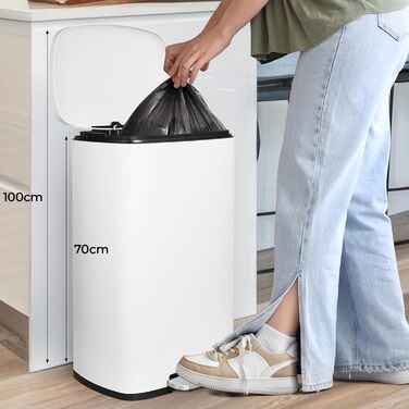 Відро для сміття LIFERUN 30л з кришкою, з м'яким закриттям, сталеве, з внутрішнім відром, для кухні, ванної кімнати, офісу