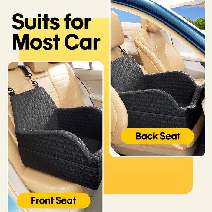 Автокрісло для собак UNICITII, чорне, до 13.6 кг (S), з ременем безпеки