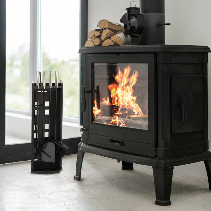 Relaxdays 5-Piece Fireplace Tool Set in Black