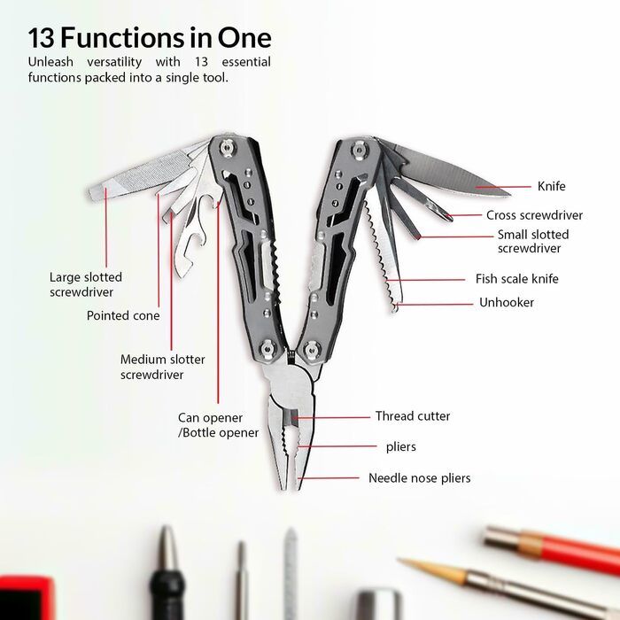 Мультитул 14-в-1 з плоскогубцями, ножем, викрутками, відкривачкою для пляшок та нейлоновим чохлом – компактний та надійний багатофункціональний інструмент для кемпінгу, відпочинку на природі, надзвичайних ситуацій та домашнього використання