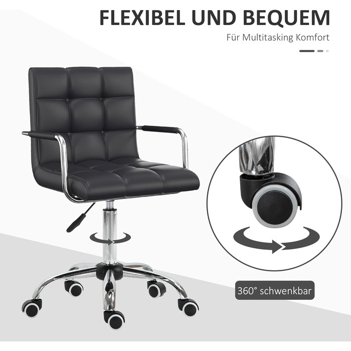 Крісло офісне HOMCOM для дому та офісу, регульоване по висоті, поворотне, шкірозамінник, до 120 кг, чорне