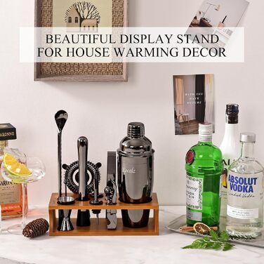 750ml Stainless Steel Cocktail Shaker Set with Bamboo Stand & Recipe Book - 17 Piece Bar Set for Bartenders, Gifts for Women
