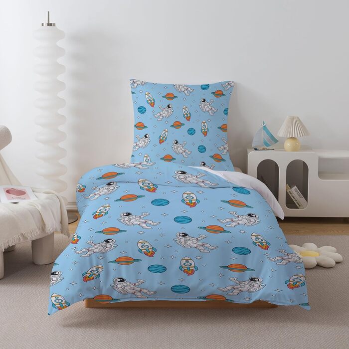 Комплект постільної білизни для дитячого ліжечка DJDEA 100x135 см - Динозаври, м'яка мікрофібра, 2 шт. (з наволочкою 40x60 см)