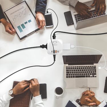 Блок розеток з USB-C, 4 розетки, плоский штекер, індивідуальне вмикання, багаторозетка-куб з 2м плетеним кабелем для офісу, дому, подорожей - білий 002-MF (4 розетки 2м)