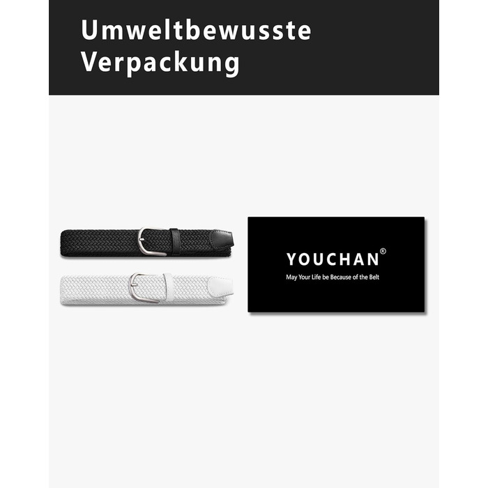 YOUCHAN 2 шт. ремені для жінок та чоловіків, еластичні плетені ремені, 3,3 см, регульовані, тягнуться, унісекс (чорний + білий, 100 см)