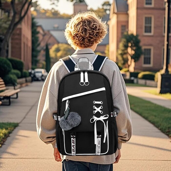 Шкільний рюкзак для дівчаток, водонепроникний, з брелоком, для 3-6 класів, чорний