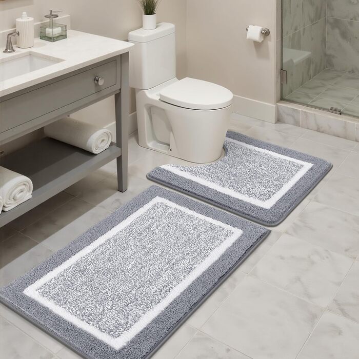 Килимок для ванної кімнати SHACOS: неслизький, м'який, водопоглинаючий, машинного прання, 45x65+50x60 см (Світло-сірий)