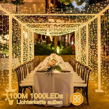 Льокотрна гірлянда 200 LED, для прикраси ялинки з пультом та таймером, 8 режимів, IP44, вологостійка, для дому та саду, тепле біле світло