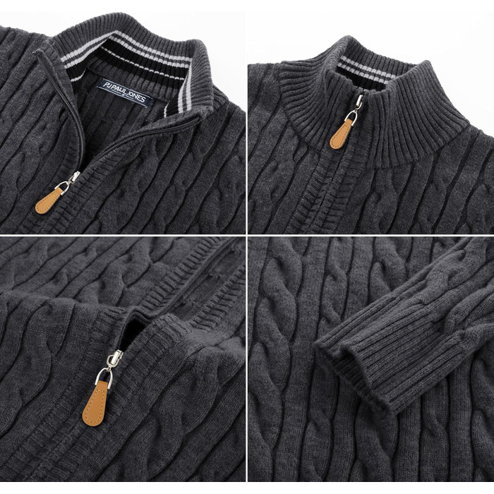 Кардиган чоловічий PJ PAU JONES з блискавкою, стійким коміром та в'язаним візерунком, темно-синій (M, темно-сірий)