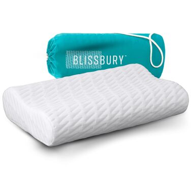 Ортопедична подушка BLISSBURY з ефектом пам'яті (Memory Foam) для шиї та голови, регульована анатомічна подушка від болю в шиї для сну на боці та животі, з бамбуковим чохлом та гіпоалергенною вугільною піною