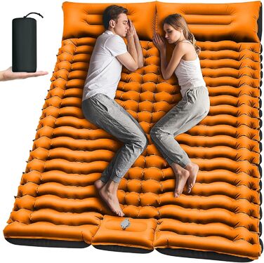 Саморозкладаючий килимок для кемпінгу Double, Ultralight Sleeping Mat, з насосом для ніг, для подорожей, туризму, намету (Помаранчевий)