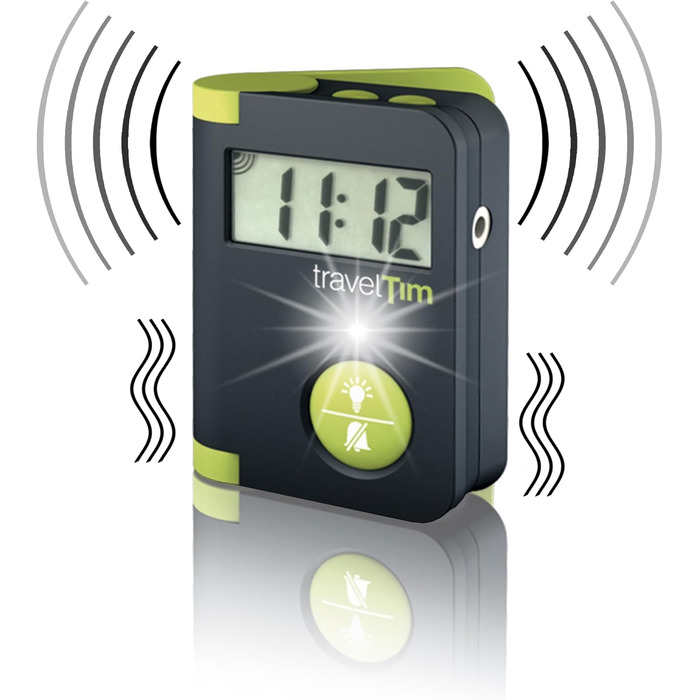 Humantechnik Travel Alarm Clock, Vibrating Alarm Clock for the Hard of Hearing. In green & magenta