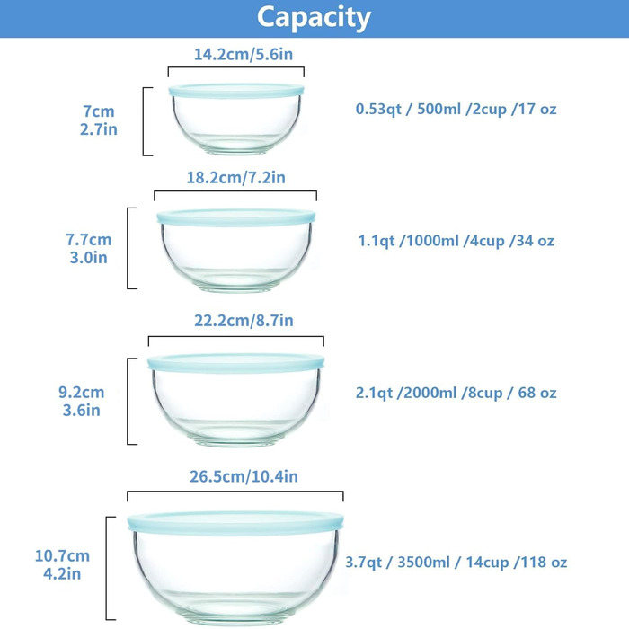 Набір з 3 місткостей White Rhino Glas з кришкою (4.2L, 2.5L, 1L) для кухні: приготування, випічка, салат