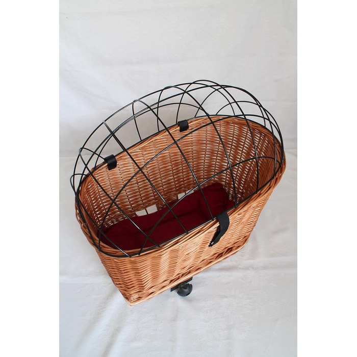 Кошик для велосипеда на багажник для собак, плетіння з лози з металевою сіткою та подушкою, XL або XXL. Кошик для багажника (XXL з подушкою)