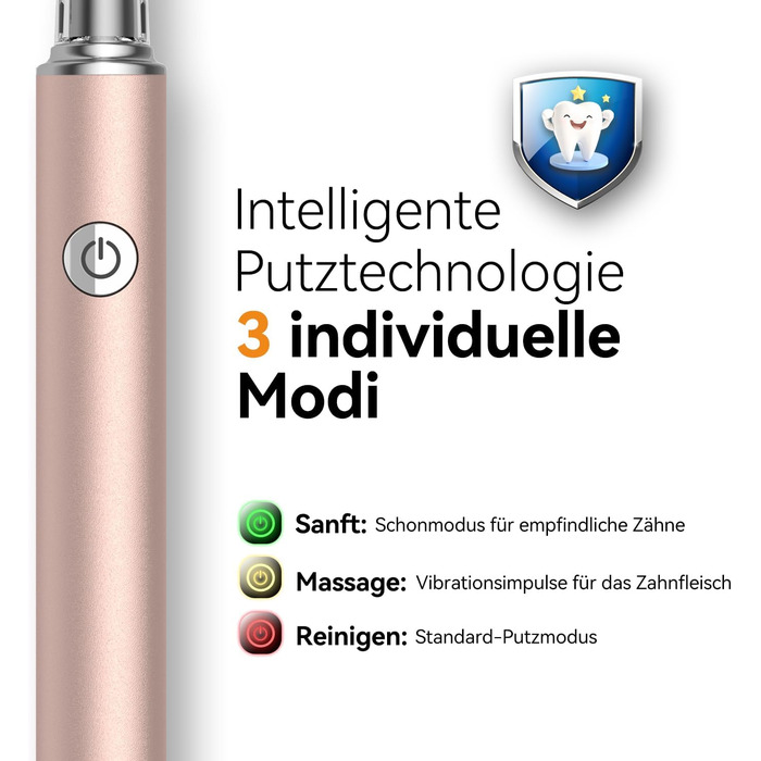 Електрична звукова зубна щітка JTF з очищувачем язика, 8 насадок, 5 режимів, функція пам'яті, таймер 2 хв, водонепроникність IPX7, перезаряджається, швидка зарядка (3 години), для дорослих (блакитний) (Rosegold)