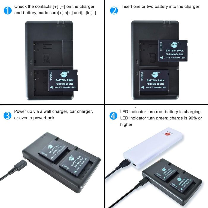Зарядний пристрій DSTE для акумуляторів Panasonic DMW-BCF10E, DMW-BCG10, DMW-BCJ13E, CGA-S/106B, DMW-BCG10E, DMW-BCG10PP, DMW-BCJ13PP - Dual USB, швидка зарядка