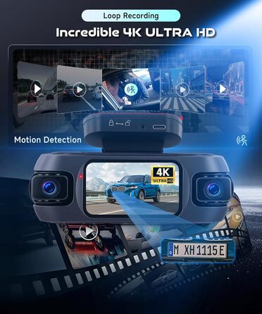 Відеореєстратор 4K WiFi Voller 360°, Автомобільна камера з GPS, Park Mode, Нічним баченням та G-сенсором. Комплект з камерою заднього виду.