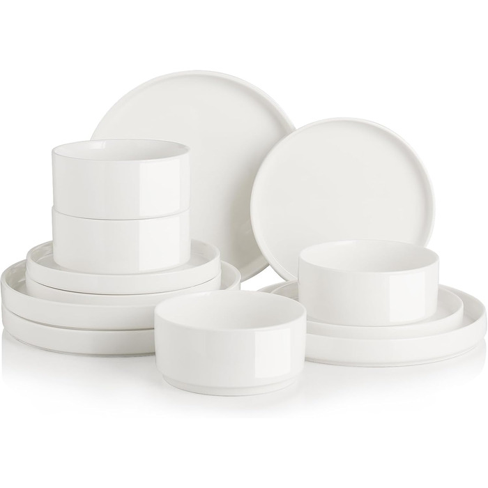 Набір посуду Sweejar Home з кераміки для 4 осіб (12 предметів), порцелянові тарілки та миски, богемський стиль, простий набір для обіду на кухню, придатний для миття в посудомийній машині та використання в мікрохвильовці