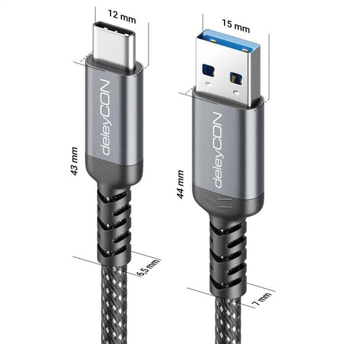 Кабель USB-A на USB-C deleyCON 1.5м, USB 3.0 (5Gbps), для смартфонів, планшетів, ноутбуків, камер, HDD, SSD