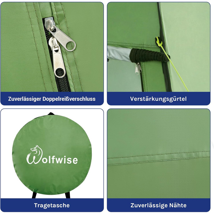WolfWise Pop-Up Shower Tent with UV Protection - Portable Camping Toilet Tent, Changing Room, Outdoor Privacy Shelter - Green with Floor & Roof