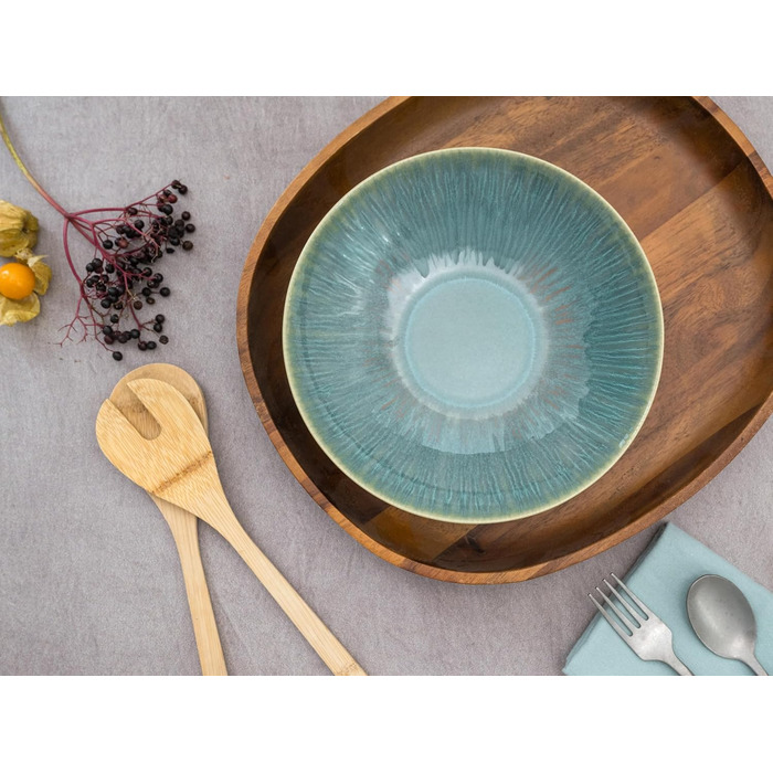 Набір посуду CreaTable Sea Breeze, 18 предметів, з кераміки, для посудомийної машини та мікрохвильової печі, зроблено в Португалії (набір мисок, зелений)