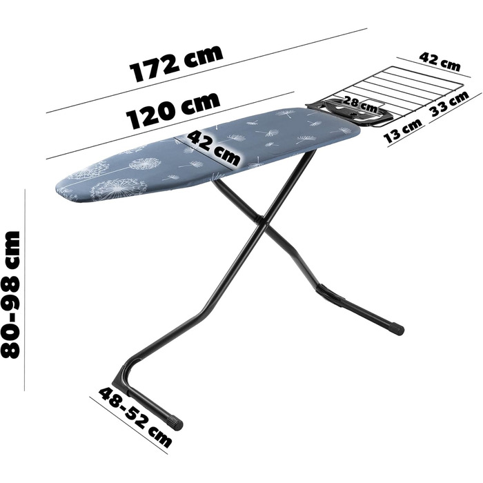 Прасувальна дошка KADAX з висувною полицею, 120x42 см, регульована висота, антиковзні ніжки (Зелений/Темно-синій)