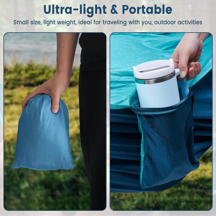 Гамак для двох осіб XXL 300 x 200 см – Складаний, ультралегкий та портативний. Міцний гамак для відпочинку на природі (300 кг) – ідеально для саду, кемпінгу та подорожей (блакитний)