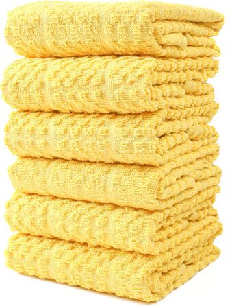 RIANGI Frottee Dishcloths for the Kitchen – Set of 6 Absorbent Dishcloths – Size 40.6 x 66 cm – Decorative Autumn Farmhouse Hand Towel Set – Yellow Kitchen Towels