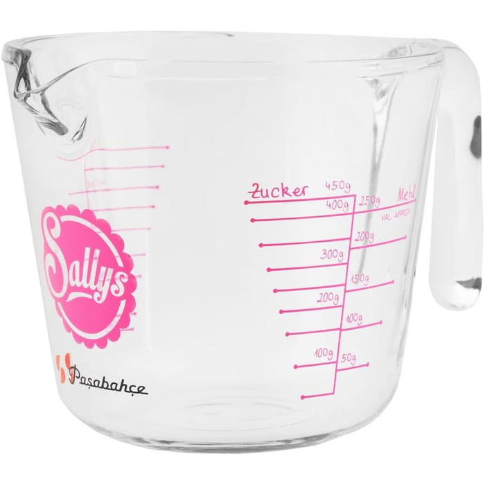 Measuring cup made of borosilicate glass in milliliters and grams, cold and heat resistant (microwave safe), with a non-slip and ergonomic handle (500 ml) Transparent