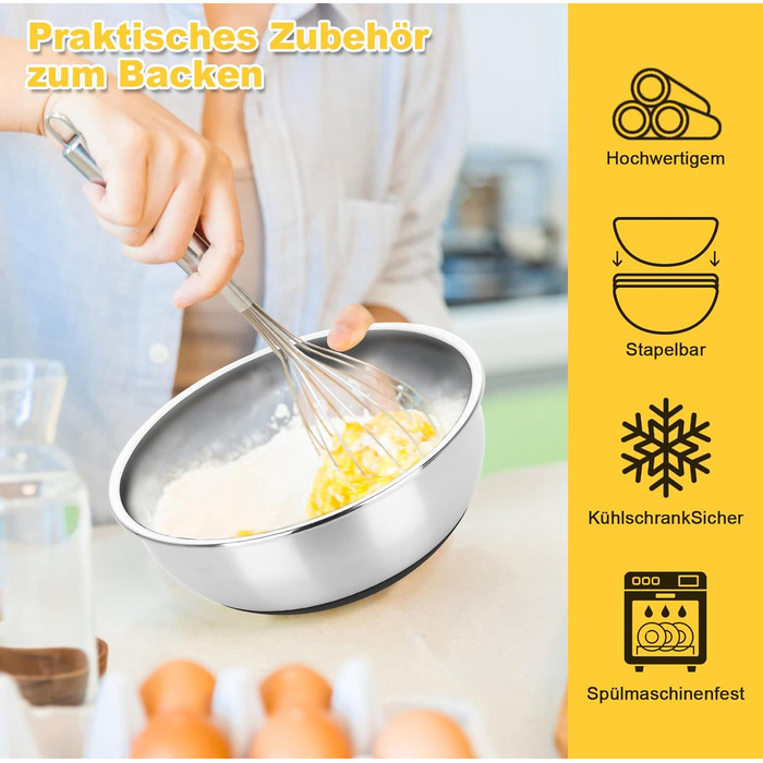 Набір мисок Bastwe з нержавіючої сталі, 4 шт. з кришками, тертки, для випічки та зберігання, складаються, 4.5L/3.5L/2L/1.1 L
