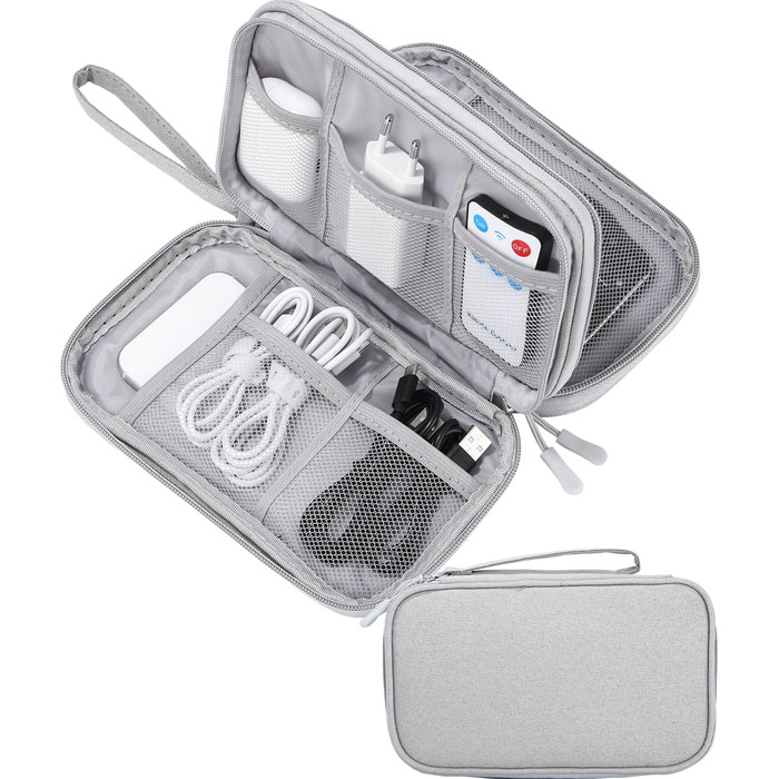 Органайзер для кабелів Sobeau: електронна дорожня сумка для адаптерів, кабелів, зарядних пристроїв та Powerbank (сірий)