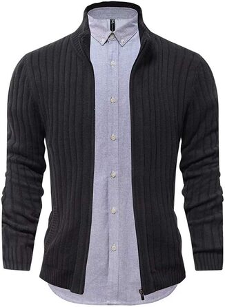 Чоловічий кардиган AOLI RAY з блискавкою та стоячим коміром: стильний пуловер з тонкої в'язки та двома кишенями (чорний)