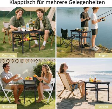 Складний кемпінговий стіл Anbte 58x40 см, алюмінієвий каркас, чорний пластиковий стіл з регульованою висотою (26/48/70 см) для пікніка, саду, балкону з сіткою для зберігання