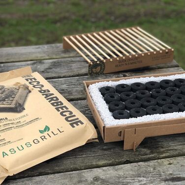 Набір з 5 екологічних одноразових грилів CasusGrill, біо-бамбуковий, без диму, розмір 31x24 см, швидкий старт 5 хв, тривалість горіння понад 1 годину, знижені CO2-викиди